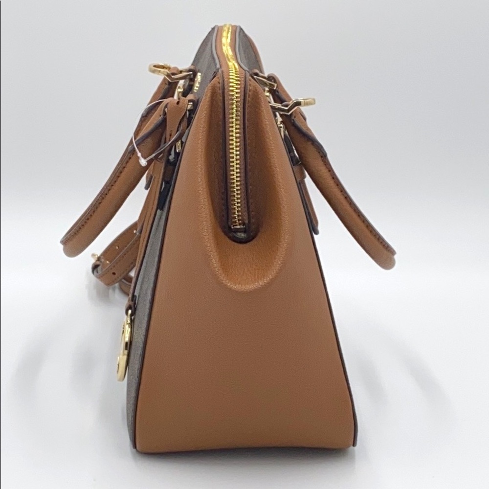 MICHAEL KORS CHARLOTTE LARGE SATCHEL BROWN MULTI - Picture 8 of 16